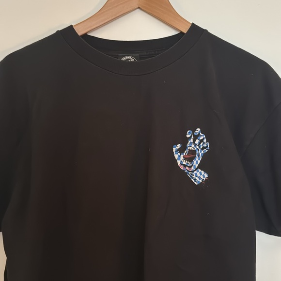 Black Santa Cruz Tee with Classic Screaming Hand Checkered Graphic - Picture 3 of 7